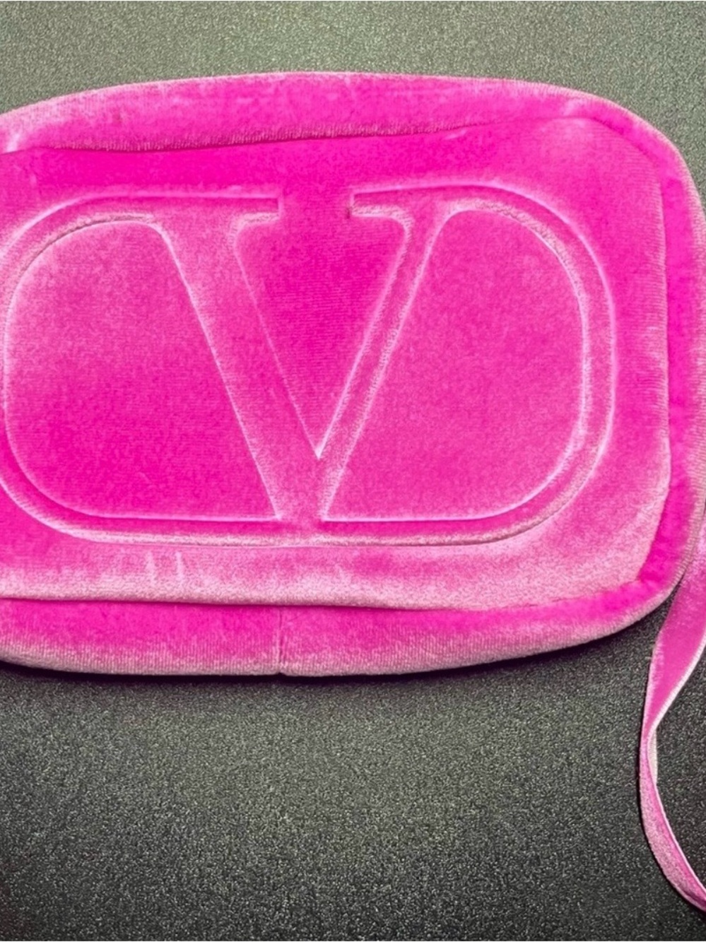Valentino Hot Pink Velvet V Logo makeup bag no box